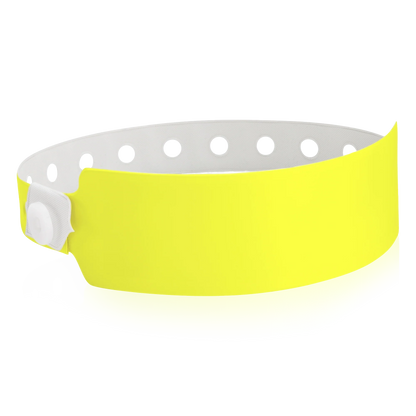 vinyl wide face wristband in neon yellow - shown in round