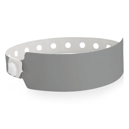 vinyl wide face wristband in silver - round version shown 