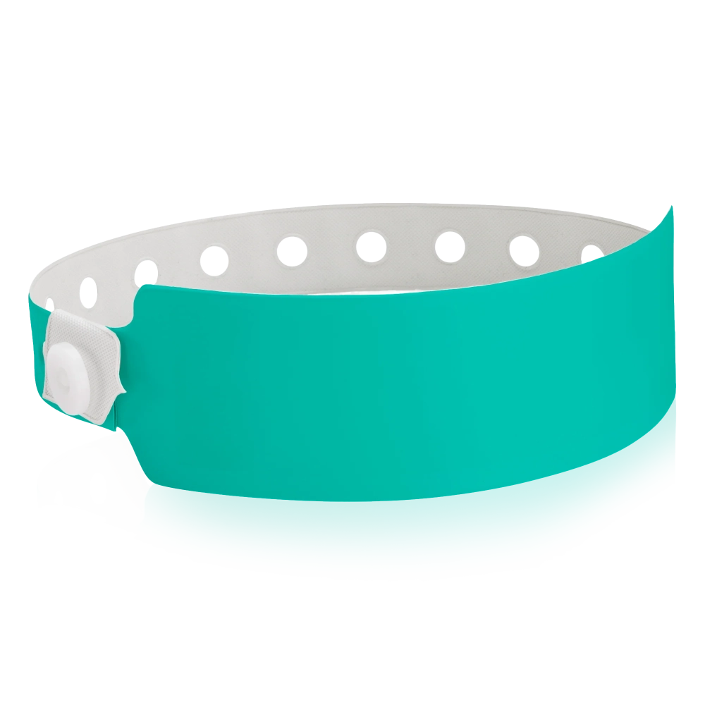 vinyl wide face wristband in teal - round version shown 