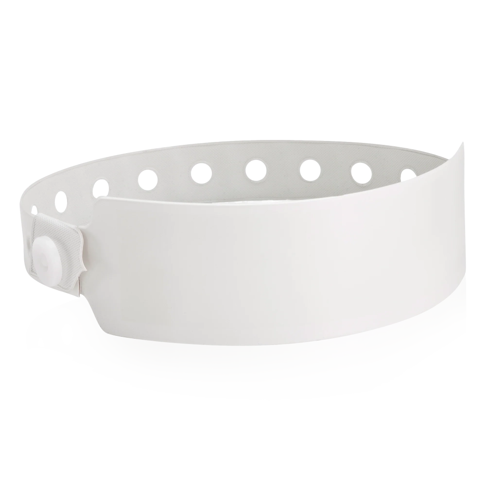 vinyl wide face wristband in white - round version shown 