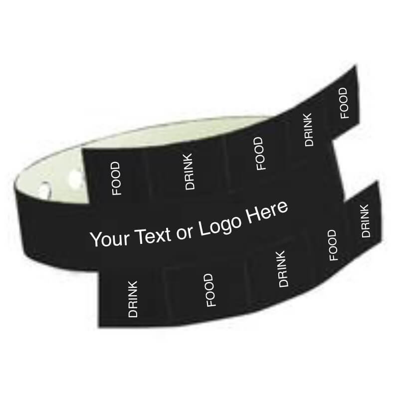 vinyl 10 tab wristband with a placeholder to show where you can customize the wristband in black