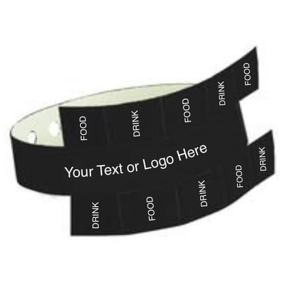 vinyl 10 tab wristband with a placeholder to show where you can customize the wristband in black