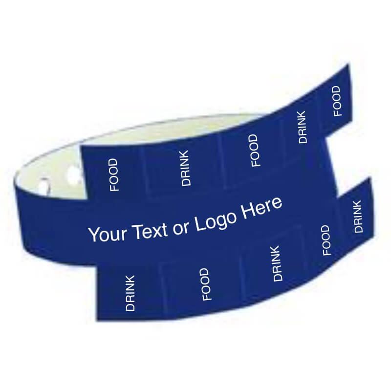 vinyl 10 tab wristband with a placeholder to show where you can customize the wristband in navy blue