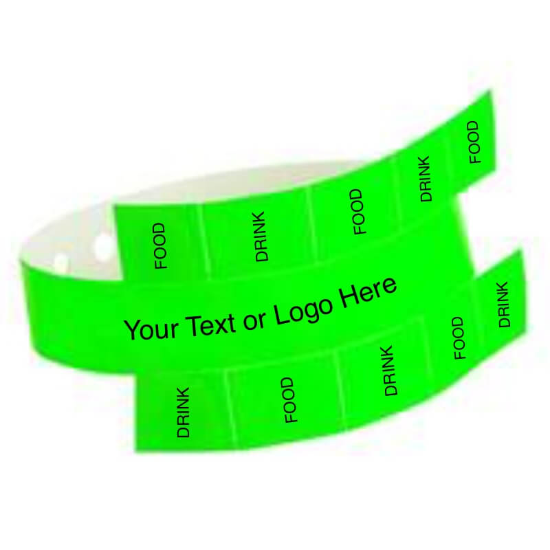 vinyl 10 tab wristband with a placeholder to show where you can customize the wristband in neon green