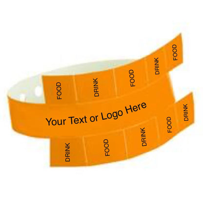 vinyl 10 tab wristband with a placeholder to show where you can customize the wristband in neon orange