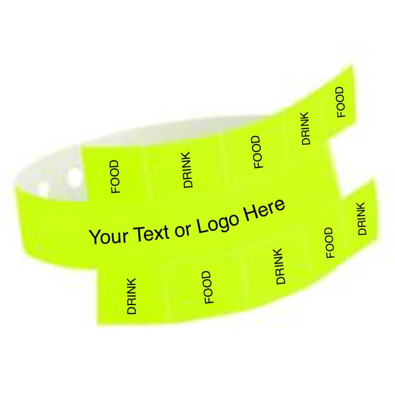 vinyl 10 tab wristband with a placeholder to show where you can customize the wristband in neon yellow