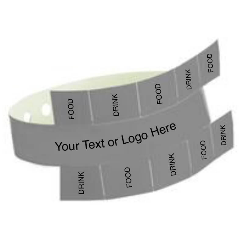 vinyl 10 tab wristband with a placeholder to show where you can customize the wristband in silver 
