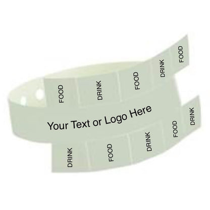 vinyl 10 tab wristband with a placeholder to show where you can customize the wristband in white