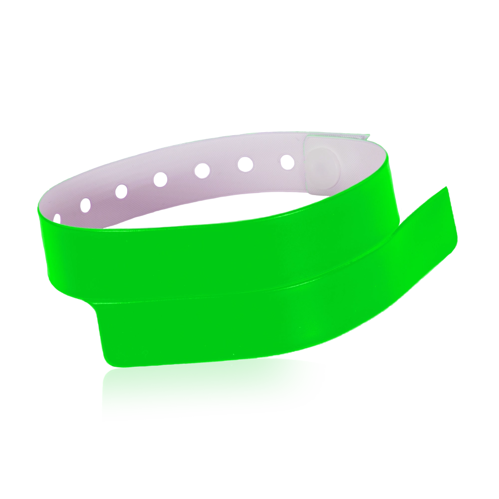 vinyl wristband with 1 tab in green - round version shown 