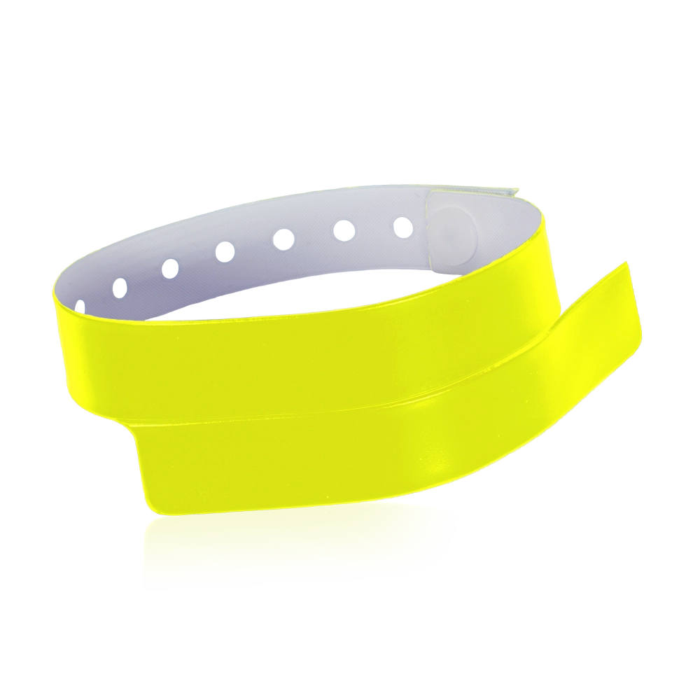 vinyl wristband with 1 tab in neon green - round version shown 