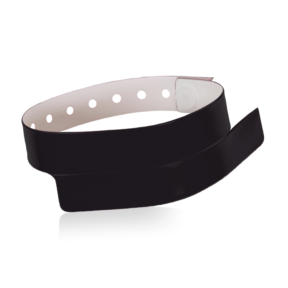 vinyl wristband with 1 tab in black - round version shown 