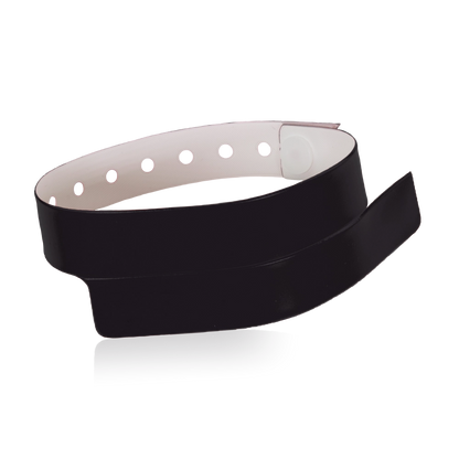 vinyl wristband with 1 tab in black - round version shown 