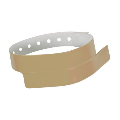 vinyl wristband with 1 tab in gold - round version shown 