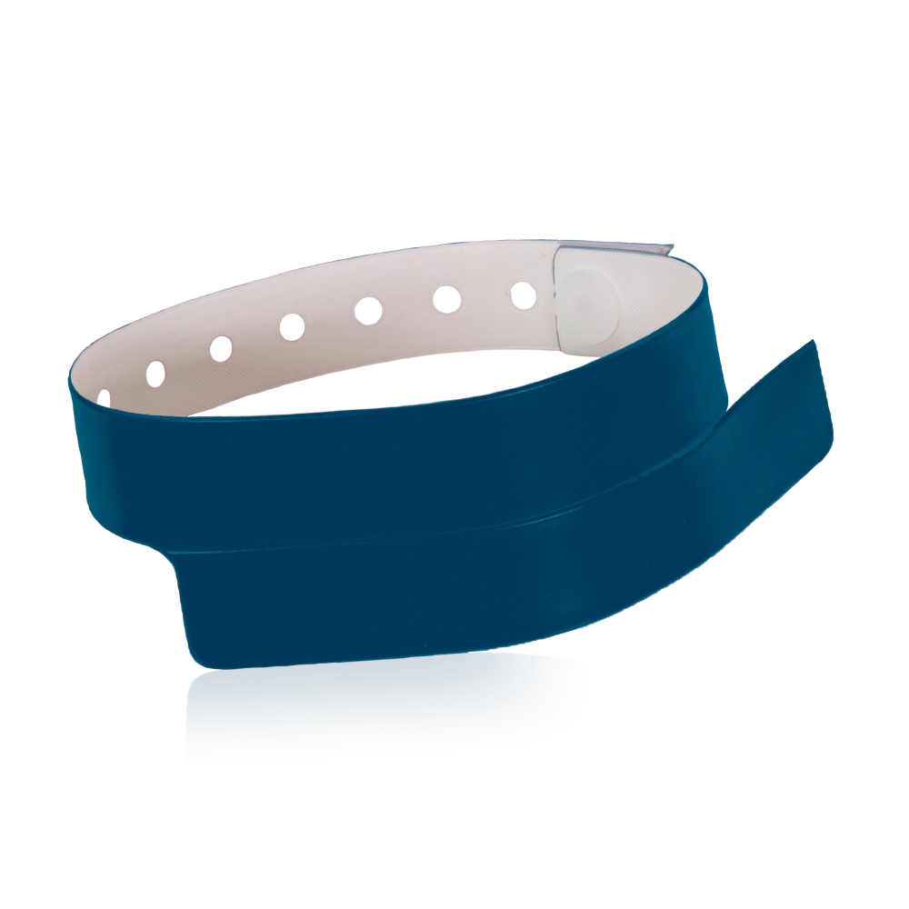 vinyl wristband with 1 tab in navy blue - round version shown 