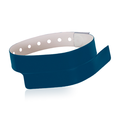 vinyl wristband with 1 tab in navy blue - round version shown 