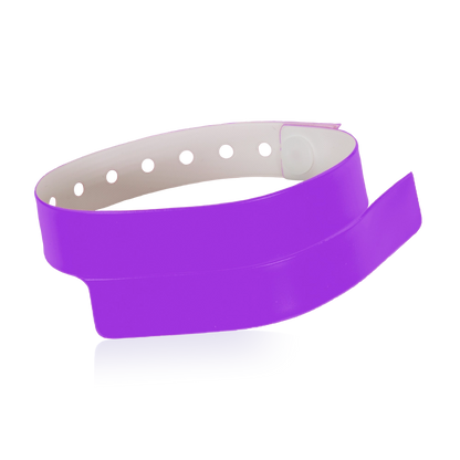 vinyl wristband with 1 tab in purple - round version shown 