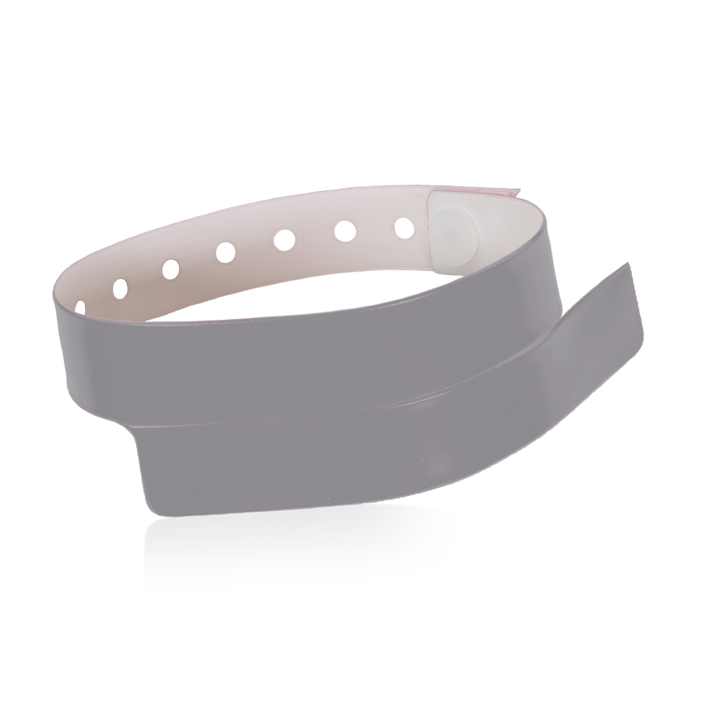 vinyl wristband with 1 tab in silver - round version shown 