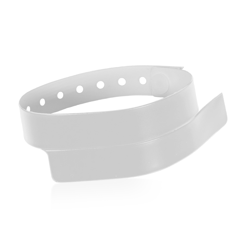 vinyl wristband with 1 tab in white - round version shown 