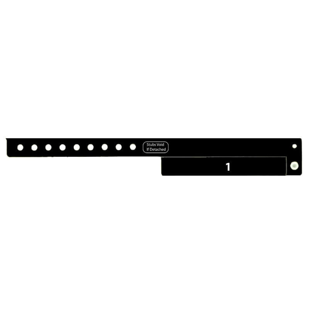 vinyl wristband with 1 tab in black - flat version shown 