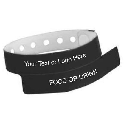 vinyl 1 tab wristband with a placeholder to show where you can customize the wristband and detachable stub in black