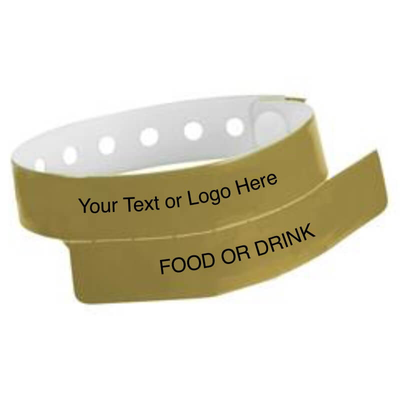 vinyl 1 tab wristband with a placeholder to show where you can customize the wristband and detachable stub in gold