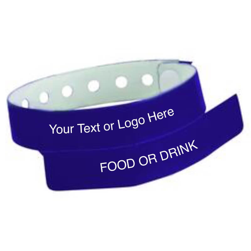 vinyl 1 tab wristband with a placeholder to show where you can customize the wristband and detachable stub in navy blue