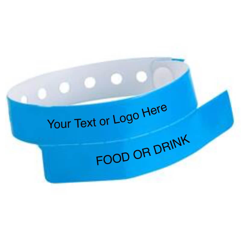vinyl 1 tab wristband with a placeholder to show where you can customize the wristband and detachable stub in neon blue