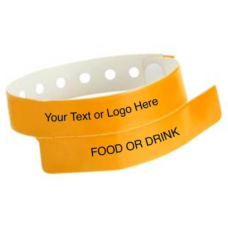 vinyl 1 tab wristband with a placeholder to show where you can customize the wristband and detachable stub in neon orange