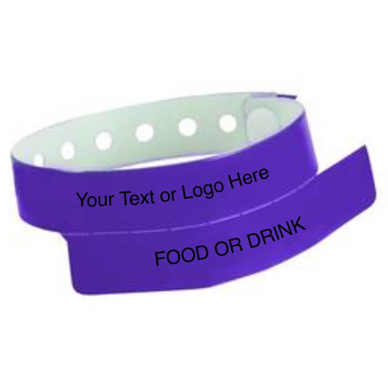 vinyl 1 tab wristband with a placeholder to show where you can customize the wristband and detachable stub in purple