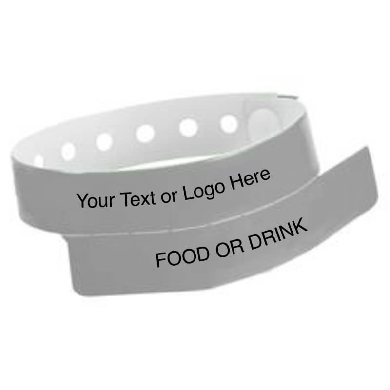 vinyl 1 tab wristband with a placeholder to show where you can customize the wristband and detachable stub in silver