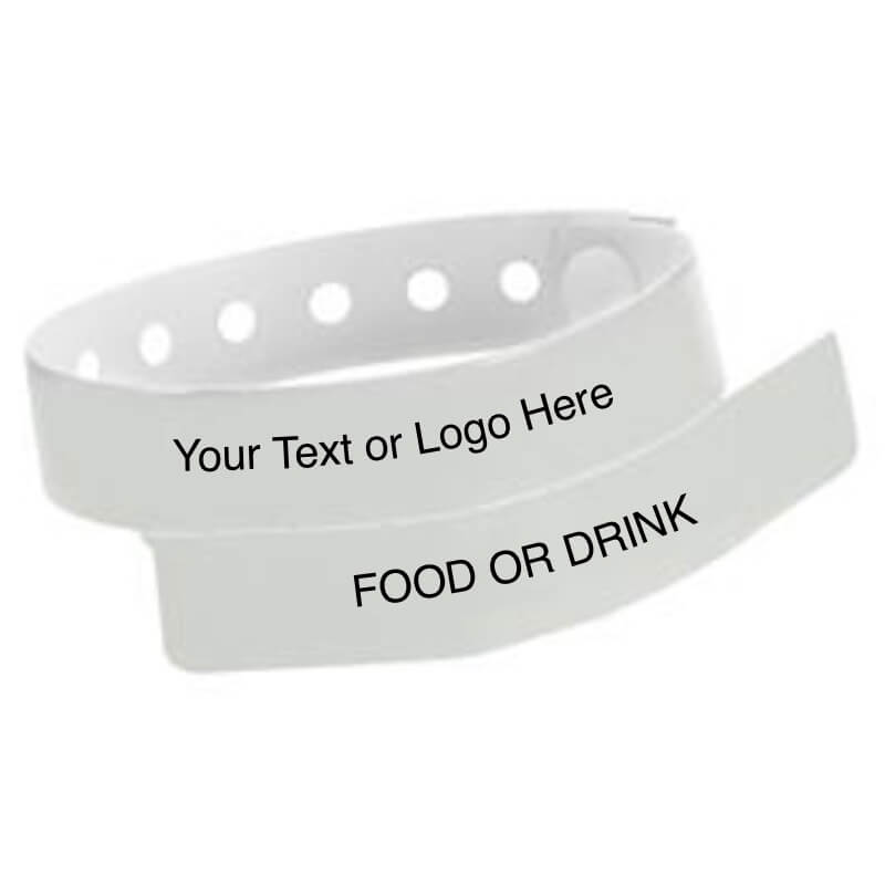 vinyl 1 tab wristband with a placeholder to show where you can customize the wristband and detachable stub in white