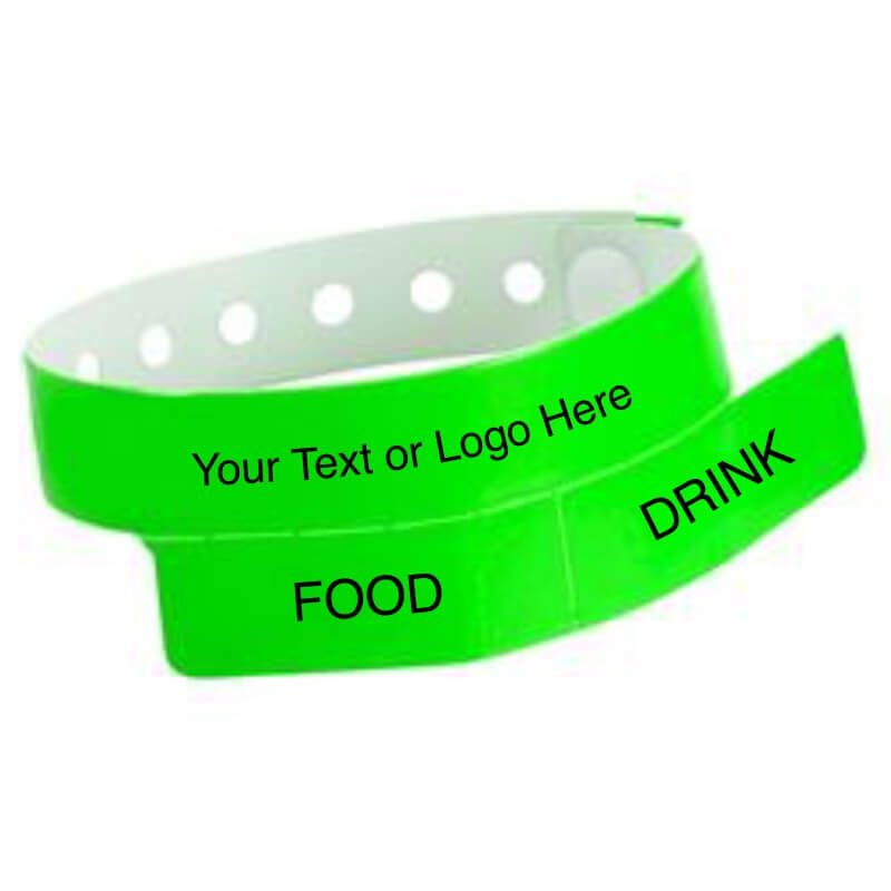 vinyl 2 tab wristband with a placeholder to show where you can customize the wristband in neon green