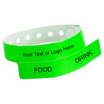 vinyl 2 tab wristband with a placeholder to show where you can customize the wristband in neon green