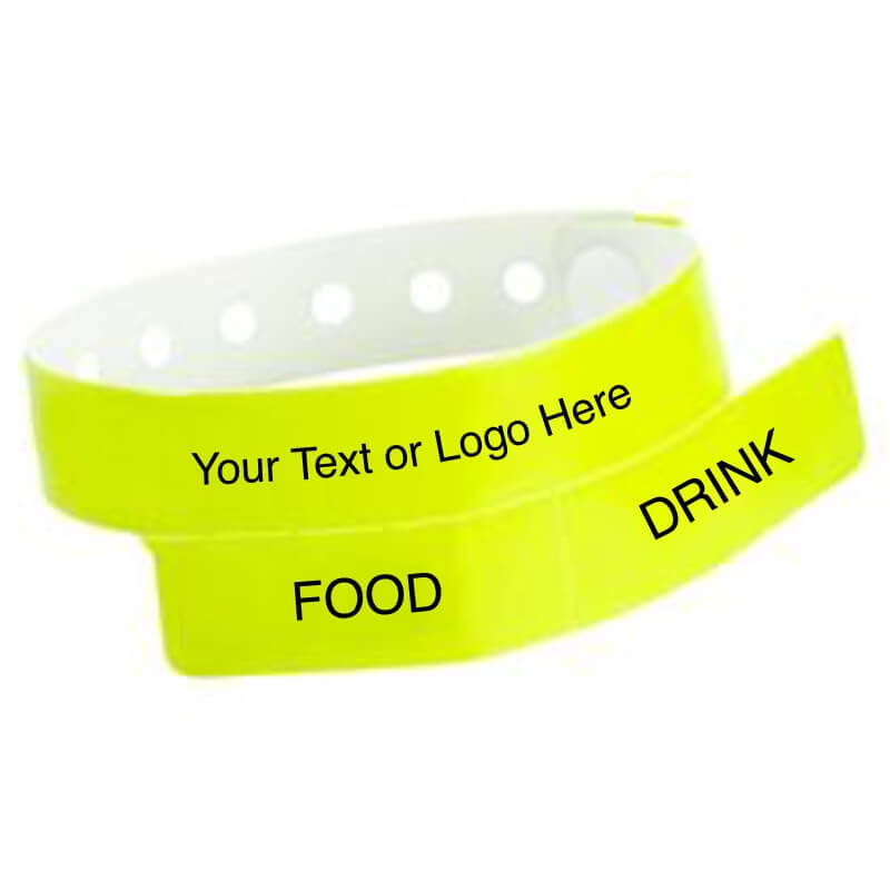 vinyl 2 tab wristband with a placeholder to show where you can customize the wristband in neon yellow