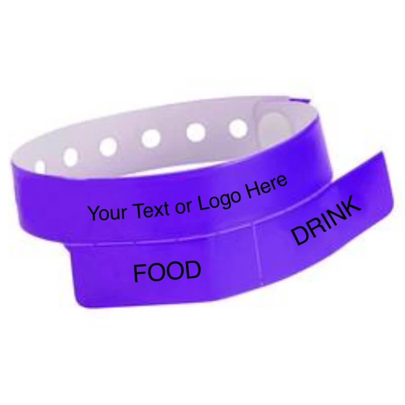 vinyl 2 tab wristband with a placeholder to show where you can customize the wristband in purple