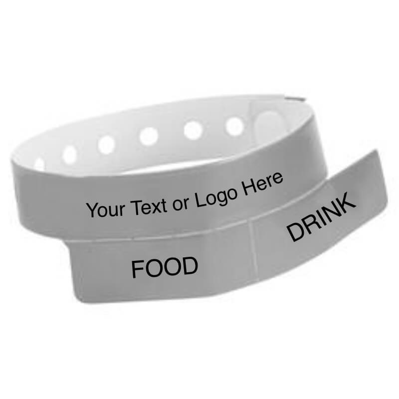 vinyl 2 tab wristband with a placeholder to show where you can customize the wristband in silver