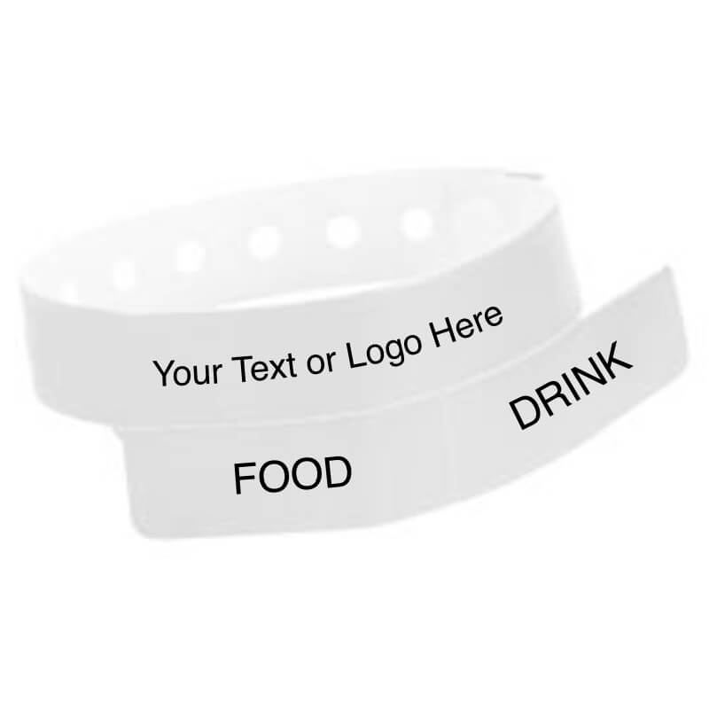 vinyl 2 tab wristband with a placeholder to show where you can customize the wristband in white