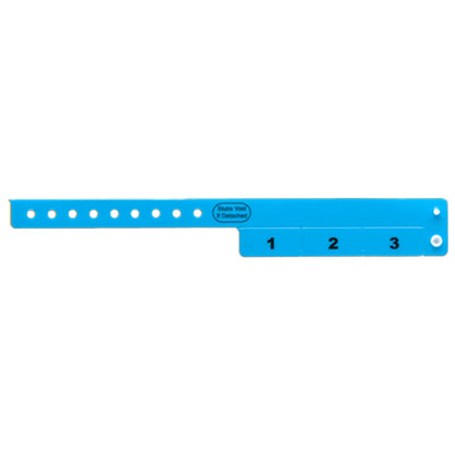 vinyl wristband with 3 tab in neon blue - flat version shown 