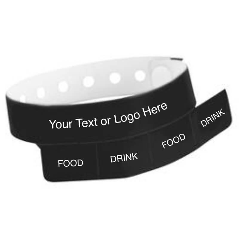 vinyl 4 tab wristband with a placeholder to show where you can customize the wristband in black