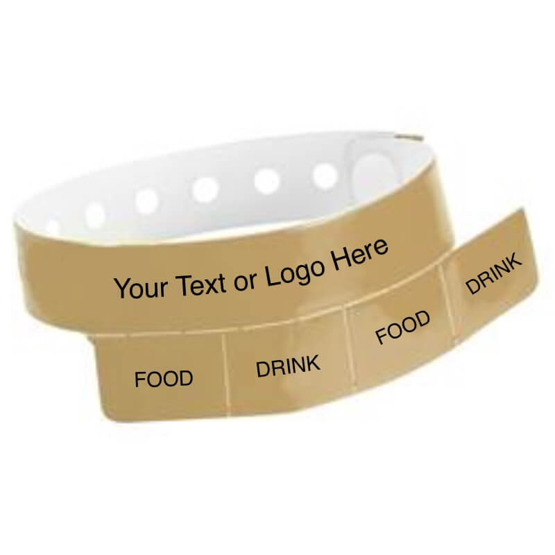 vinyl 4 tab wristband with a placeholder to show where you can customize the wristband in gold