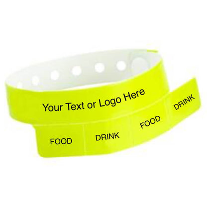 vinyl 4 tab wristband with a placeholder to show where you can customize the wristband in neon yellow