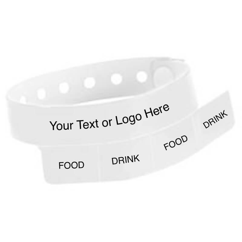 vinyl 4 tab wristband with a placeholder to show where you can customize the wristband in white