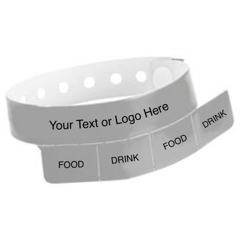 vinyl 4 tab wristband with a placeholder to show where you can customize the wristband in silver