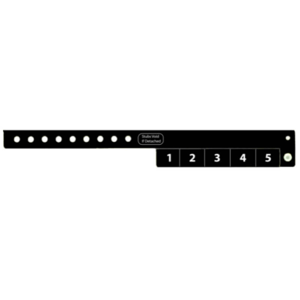 vinyl wristband with 5 tabs in black - shown in flat 