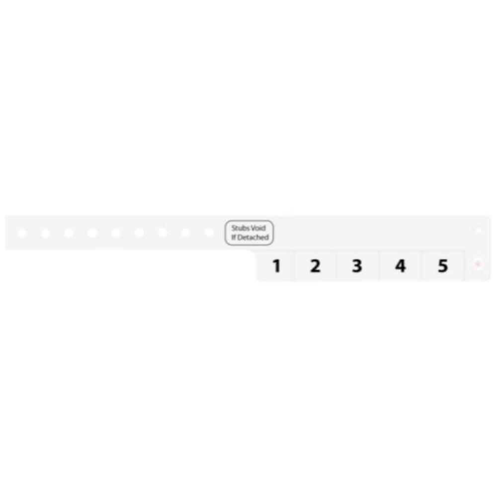 vinyl wristband with 5 tabs in white - shown in flat 