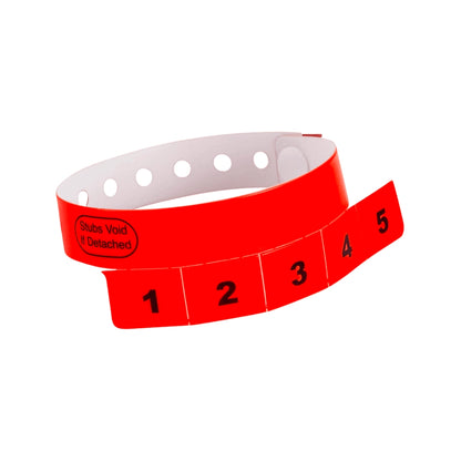 vinyl wristband with 5 tabs in neon pink - shown in round 