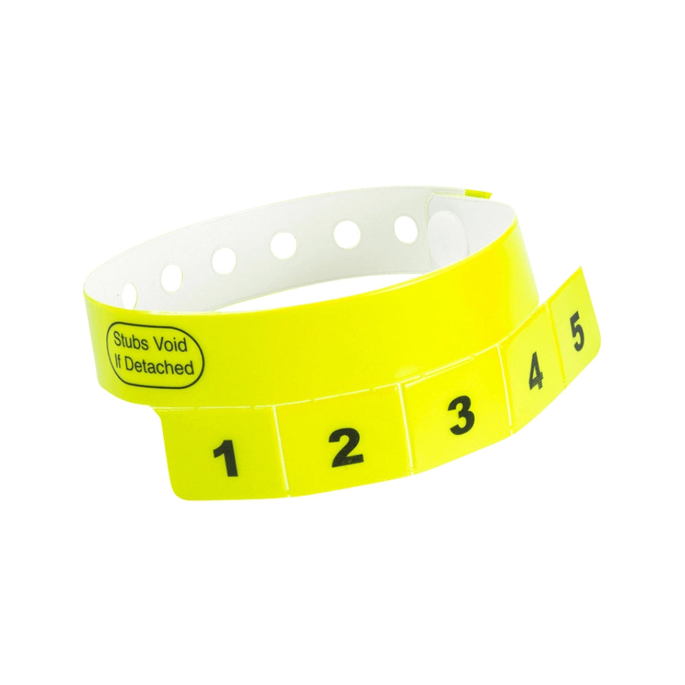 vinyl wristband with 5 tabs in neon yellow - shown in round 