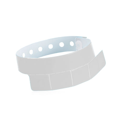 vinyl wristband with 5 tabs in white - shown in round 