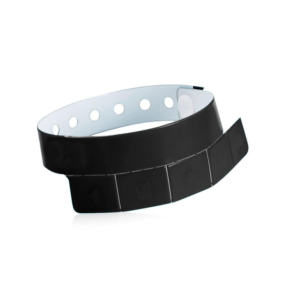 vinyl wristband with 5 tabs in black - shown in round 