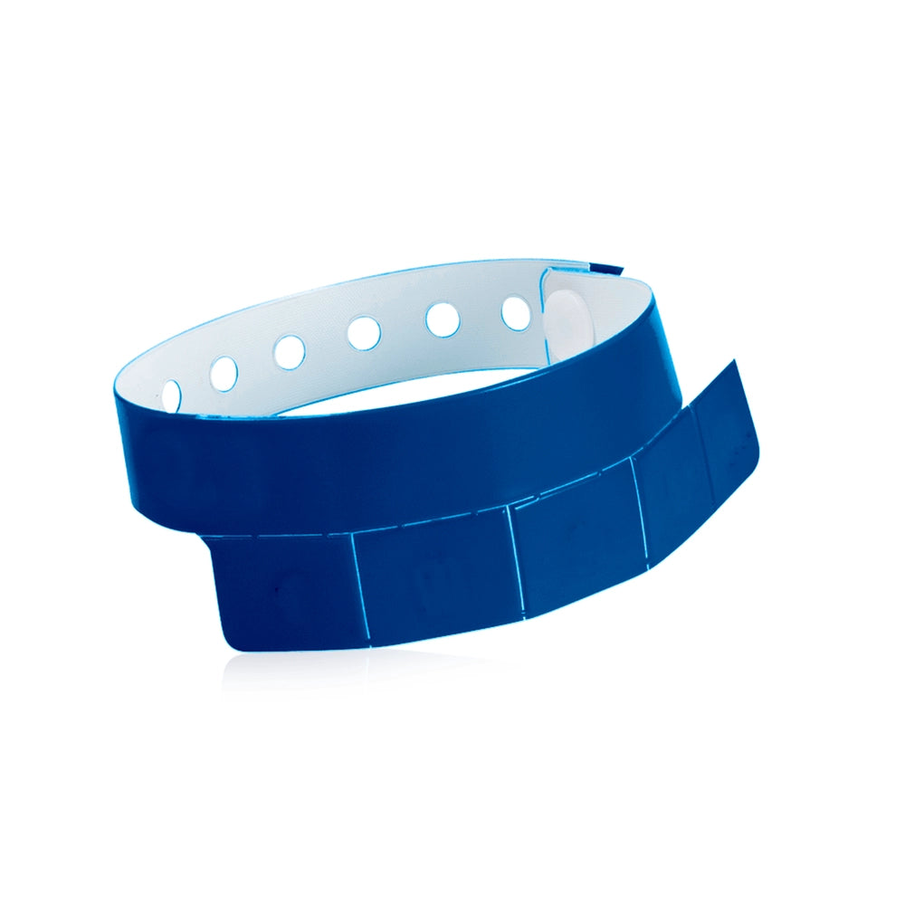 vinyl wristband with 5 tabs in navy blue - shown in round 